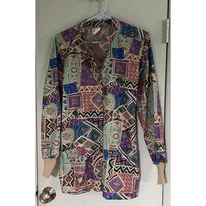 Vintage Womens Art Smock Snap Front Geometric Artsy A1 Allegiance  Made in USA